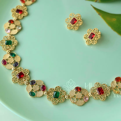 NAVARANGA RATNA NECKLACE SET |GOLD PLATED