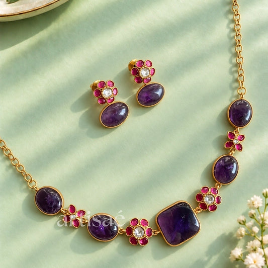 FIORELLE NATURAL STONE CHOKER SET - AMETHYST