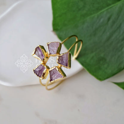 GOLDEN ELARA RAW STONE CUFF ADJUSTABLE BANGLE(COLOURS AVAILABLE)