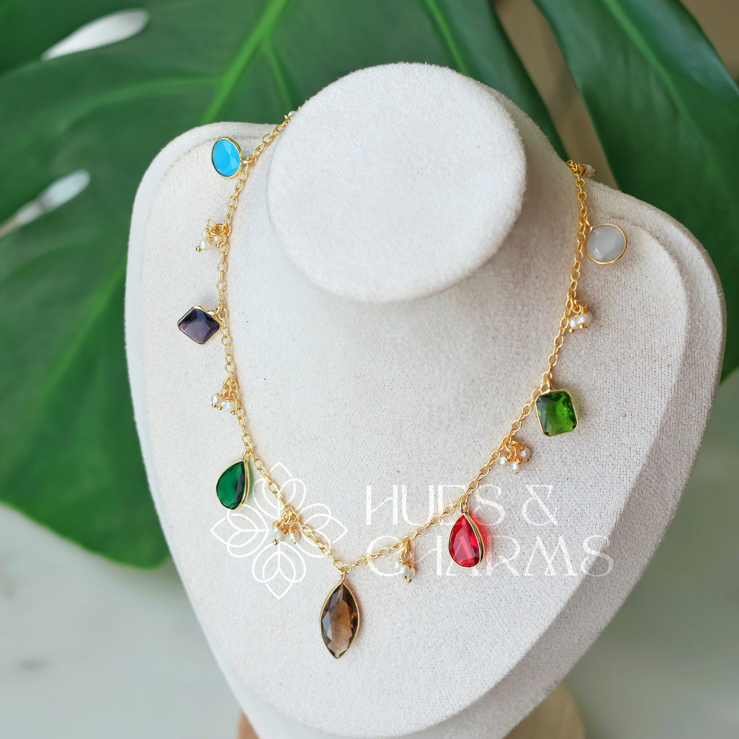 GOLDEN GLOSSY MULTI-CHARM NECKPIECE (COLOURS AVAILABLE)