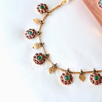 TRADITIONAL LAKSHMI COIN FLORAL NECKLACE SET