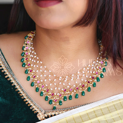 PEARL LAYERED JADAU STATEMENT NECKPIECE |PREMIUM JEWELLERY