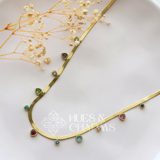 GOLDEN MULTICOLOUR STONES NECKPIECE