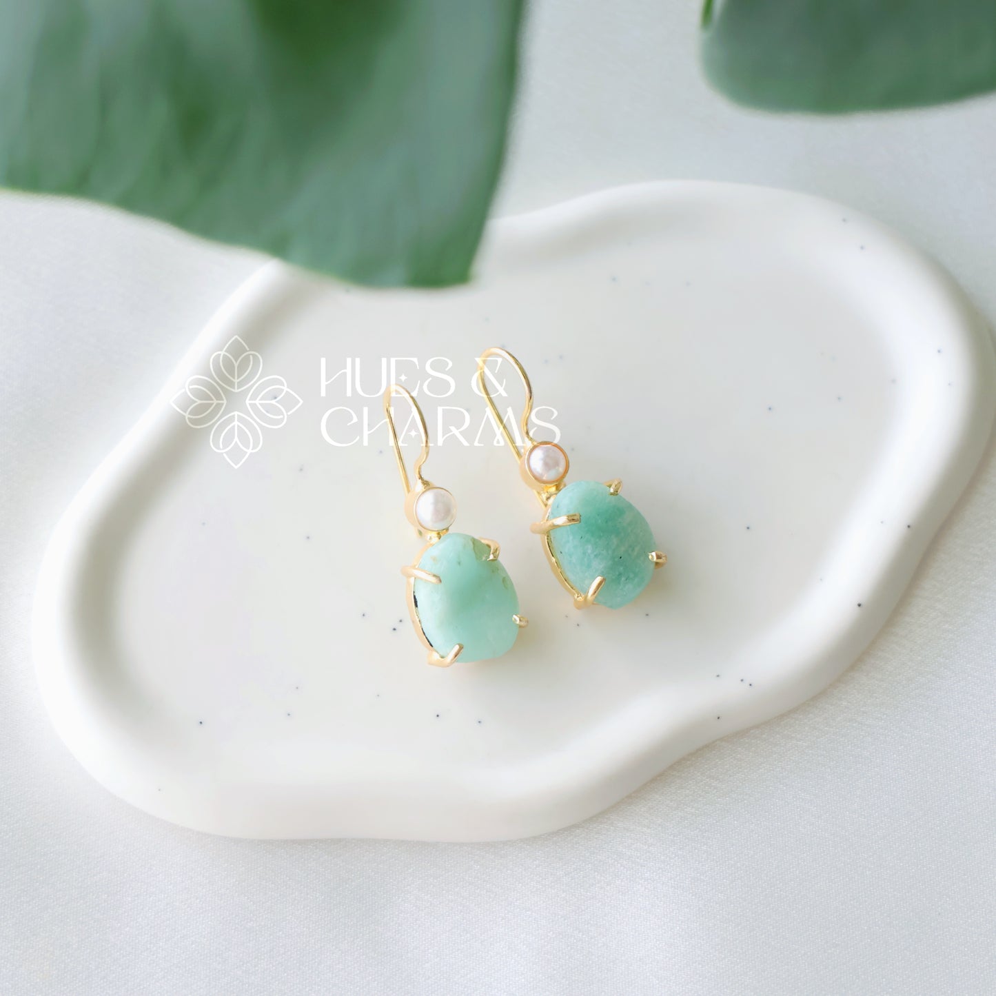 RAW STONE DROP WITH PEARL (COLOURS AVAILABLE )