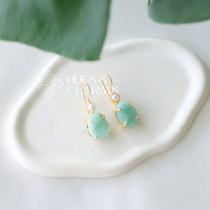 RAW STONE DROP WITH PEARL (COLOURS AVAILABLE )