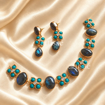 LUMÉRA NATURAL STONE CHOKER SET -LABRADORITE & TURQUOISE
