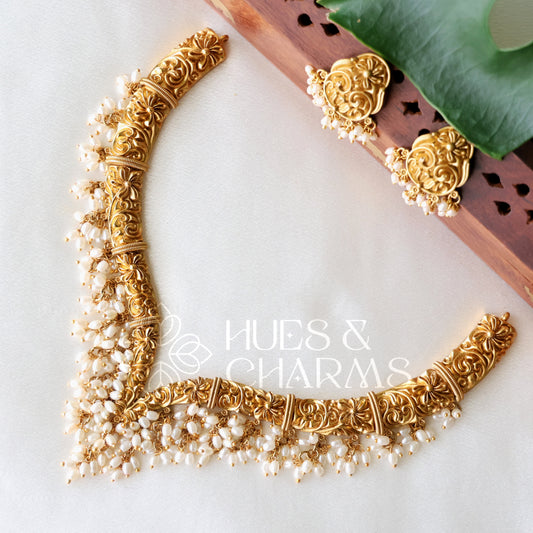 GOLDEN STATEMENT RICE PEARLS NECKLACE SET