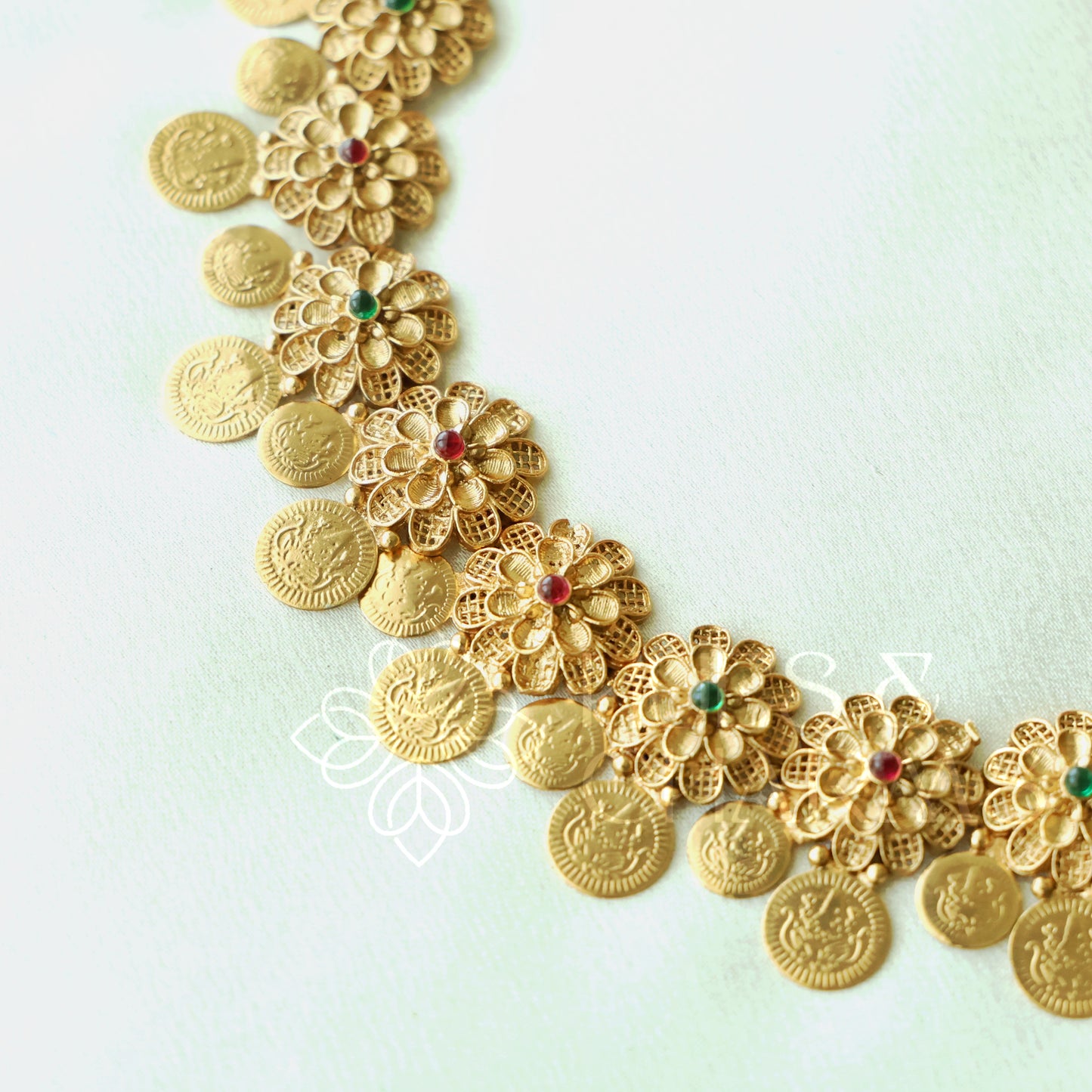 GOLDEN LAKSHMI COIN PUSHPAMALA NECKLACE SET