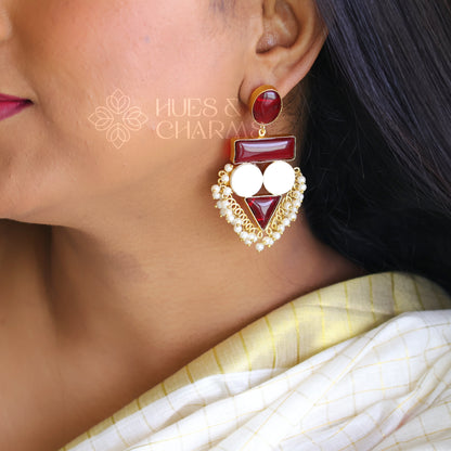 PRECIOUS STATEMENT EARRINGS WITH MOP -MAROON