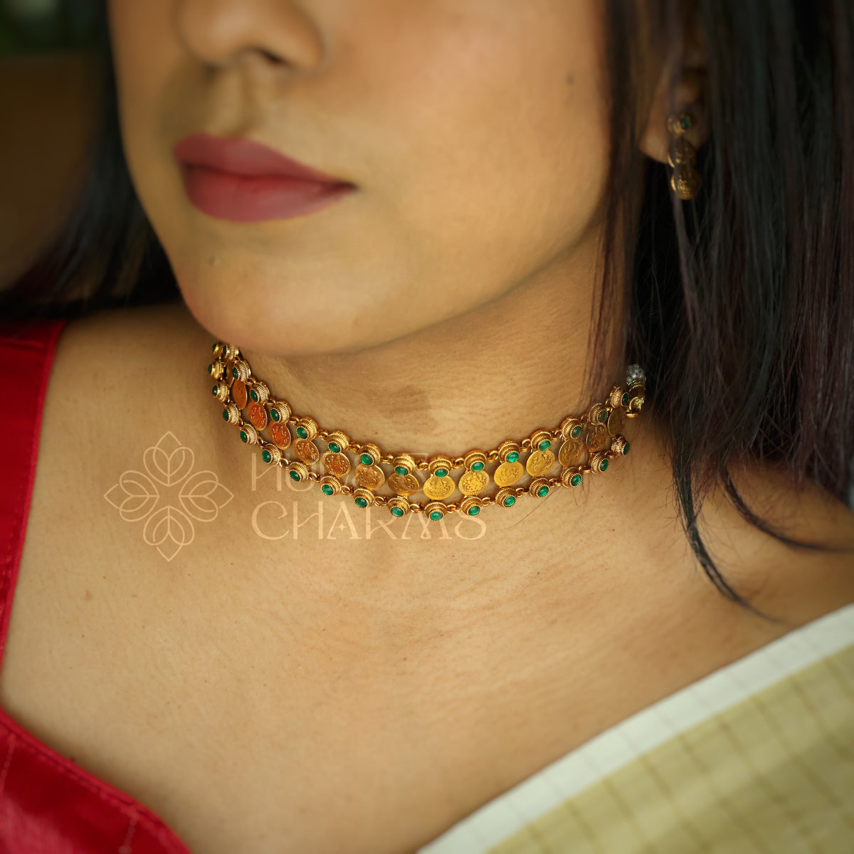 GOLDEN AISHWARYA KASU LAKSHMI CHOKER SET (Colours available)