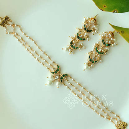 PEARL LAYERED JADAU CHANDRÉ CHOKER SET |PREMIUM JEWELLERY (Colours available)