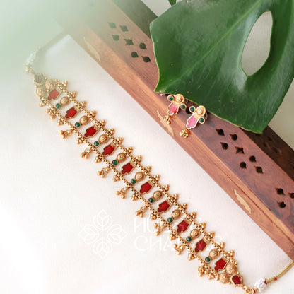 TRADITIONAL PALAKKA CHOKER SET WITH GHUNGARO ( COLOURS AVAILABLE )