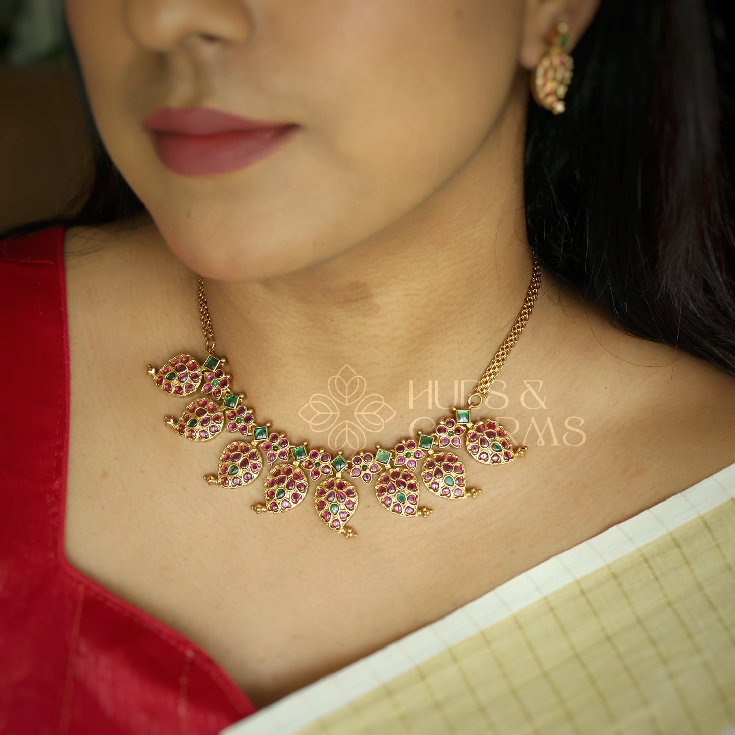 TRADITIONAL KEMP MANGO MOTIF NECKLACE SET | Premium jewellery