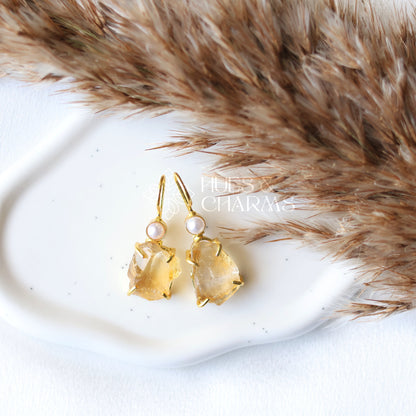 RAW STONE DROP WITH PEARL (COLOURS AVAILABLE )