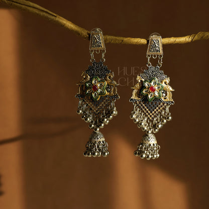 OXIDIZED DUAL TONE GULISTAAN JHUMKA EARRINGS