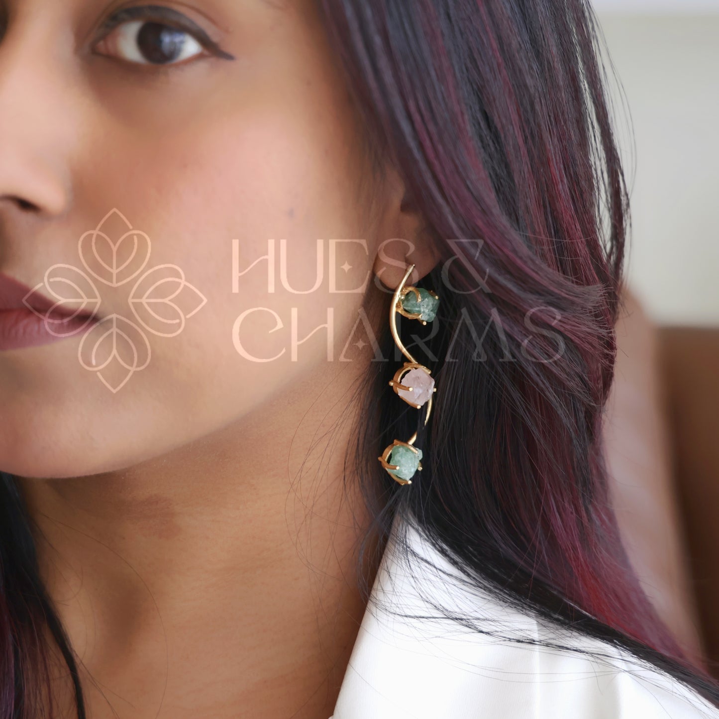 GOLDEN RAW STONE IVY ARC EARRINGS (Colours available)