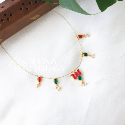 LOTUS FLOATING NECKPIECE - PINK & GREEN