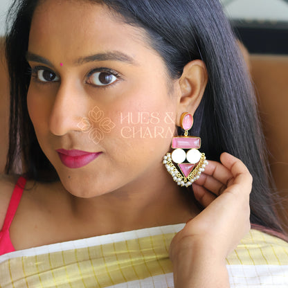 PRECIOUS STATEMENT EARRINGS WITH MOP -PINK