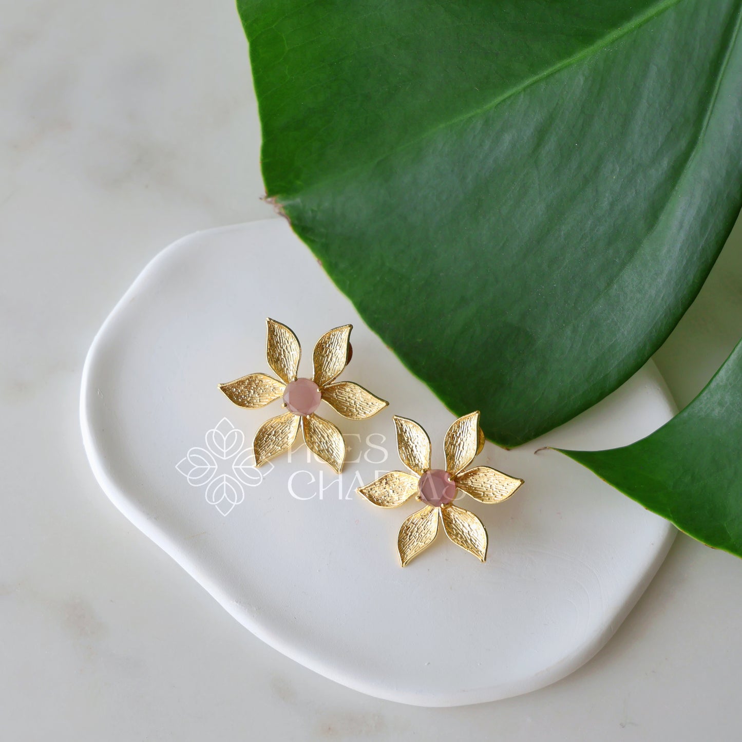 GOLDEN GLOSSY VALENCIA PETAL STUD EARRINGS (COLOURS AVAILBLE )