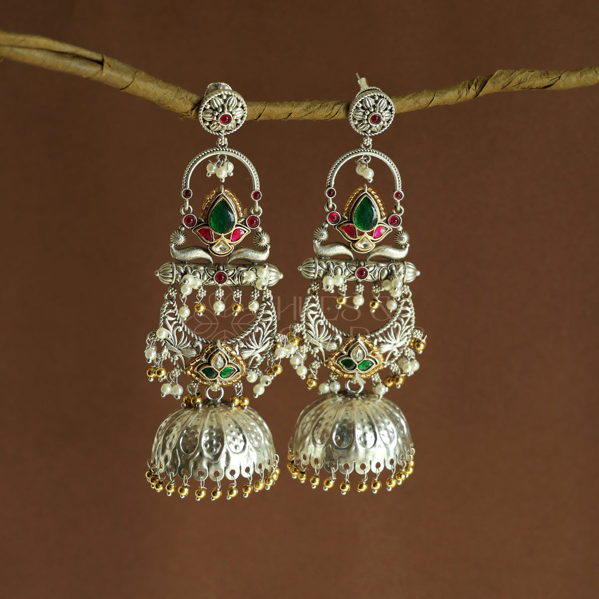 TANISHKA STATEMENT  DUAL TONE LAYERED JHUMKA EARRINGS | PREMIUM JEWELLERY
