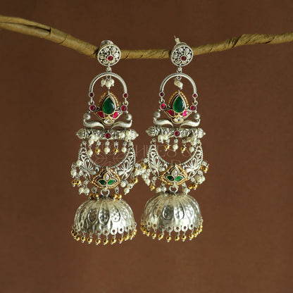 TANISHKA STATEMENT  DUAL TONE LAYERED JHUMKA EARRINGS | PREMIUM JEWELLERY