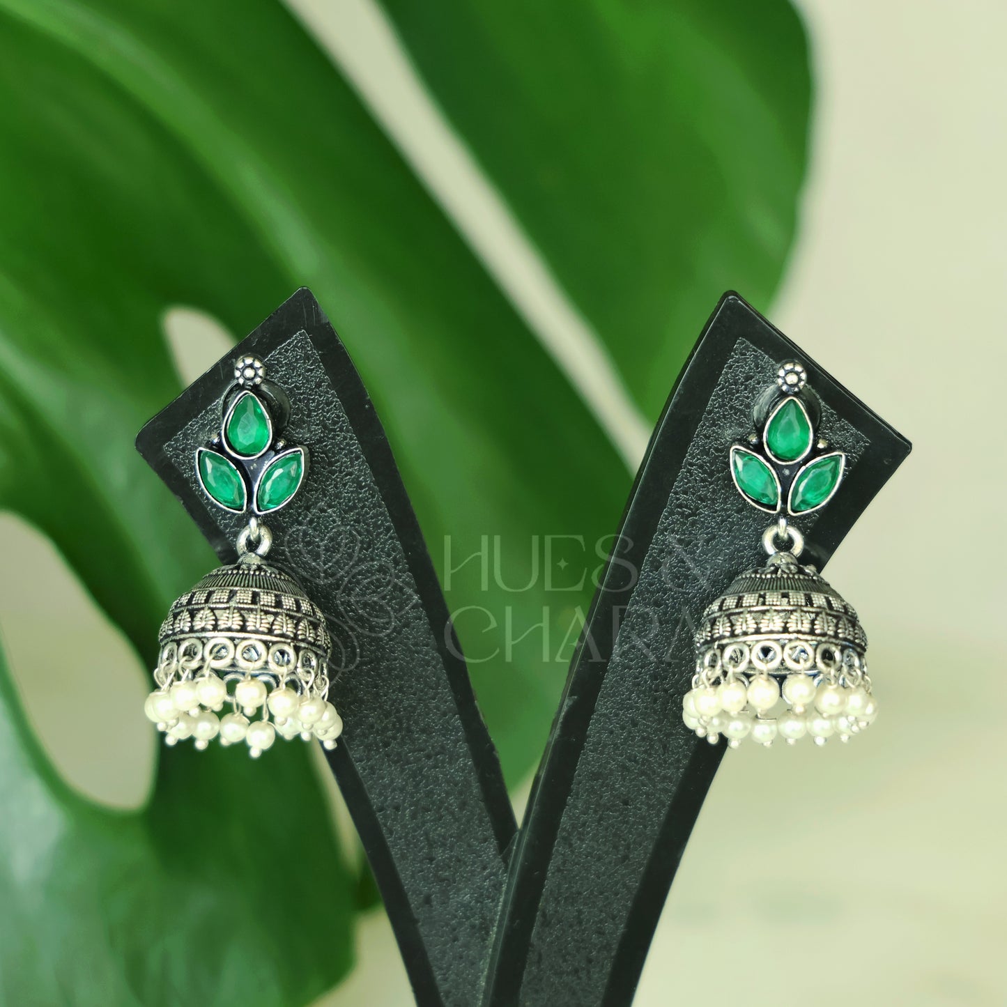 OXIDISED 3 DROP JHUMKAS WITH CLUSTER PEARLS( COLOURS AVAILABLE )