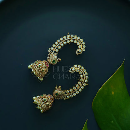 GOLDEN RATNAMAYI AD EAR CUFF JHUMKA WITH PEARLS
