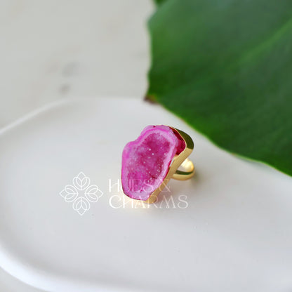 GOLDEN RAW AGATE STONE ADJUSTABLE RING