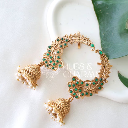 GOLDEN KANKA LEAF EAR CUFF JHUMKAS WITH PEARLS (COLOURS AVAILABLE)
