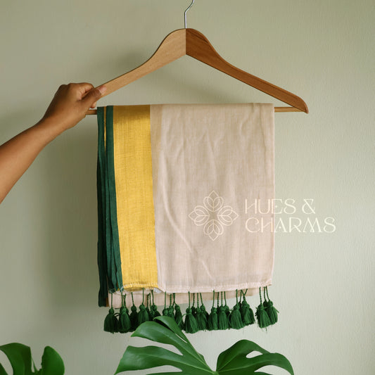 PURE MUL COTTON SAREE  - HARITHA (MUD WHITE)