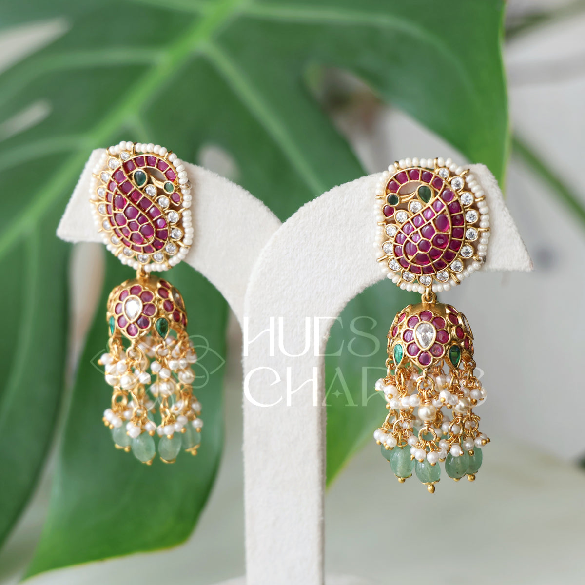 GOLDEN STATEMENT MAYURINI KEMP RAGA JHUMKA WITH PEARLS| PREMIUM JEWELLERY
