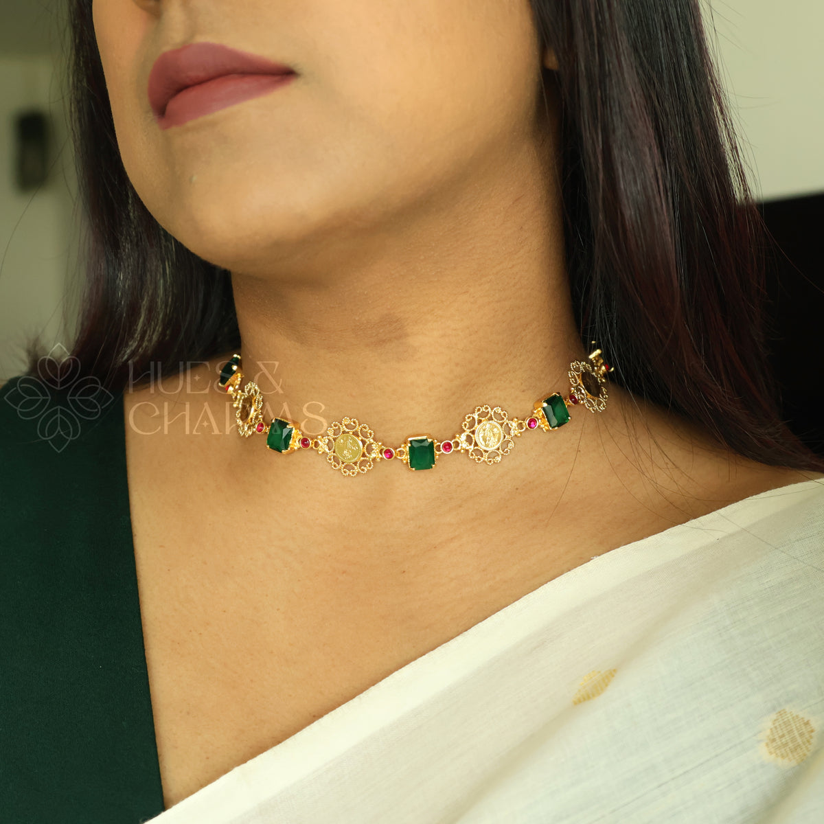 TRADITIONAL PADMIKA VYRA COIN NECKLACE | PREMIUM GOLD PLATED ( Colours available )