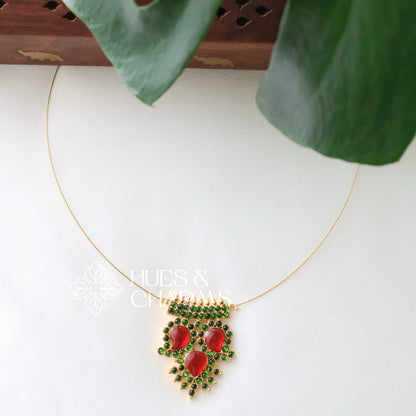 TRADITIONAL 3 MANGO FLOATING  NECKPIECE - RED