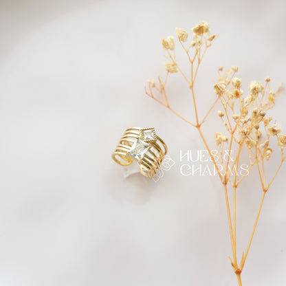 GOLDEN  DUAL STONE STATEMENT ADJUSTABLE RING
