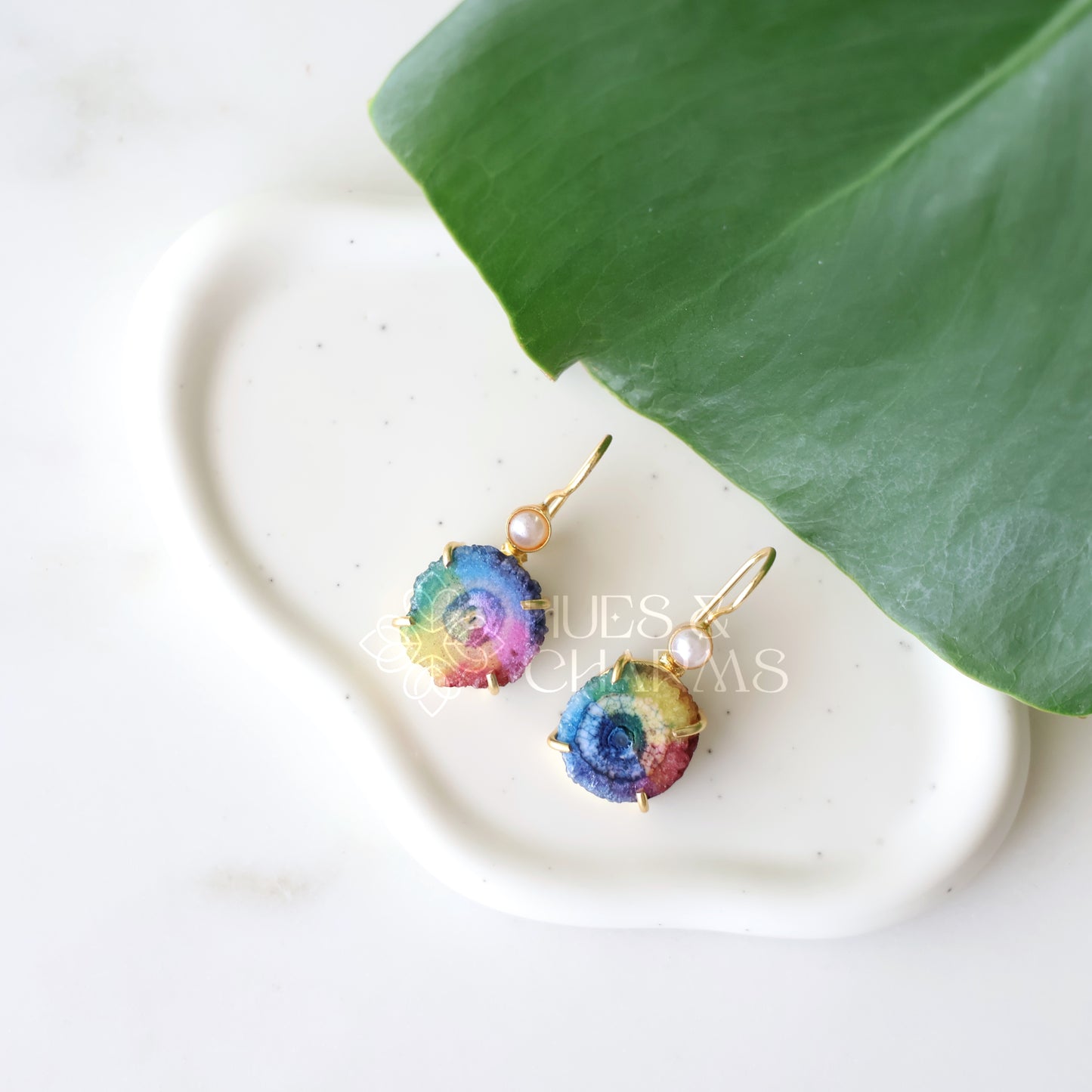 GOLDEN SOLAR AGATE DROP WITH PEARL EARRINGS