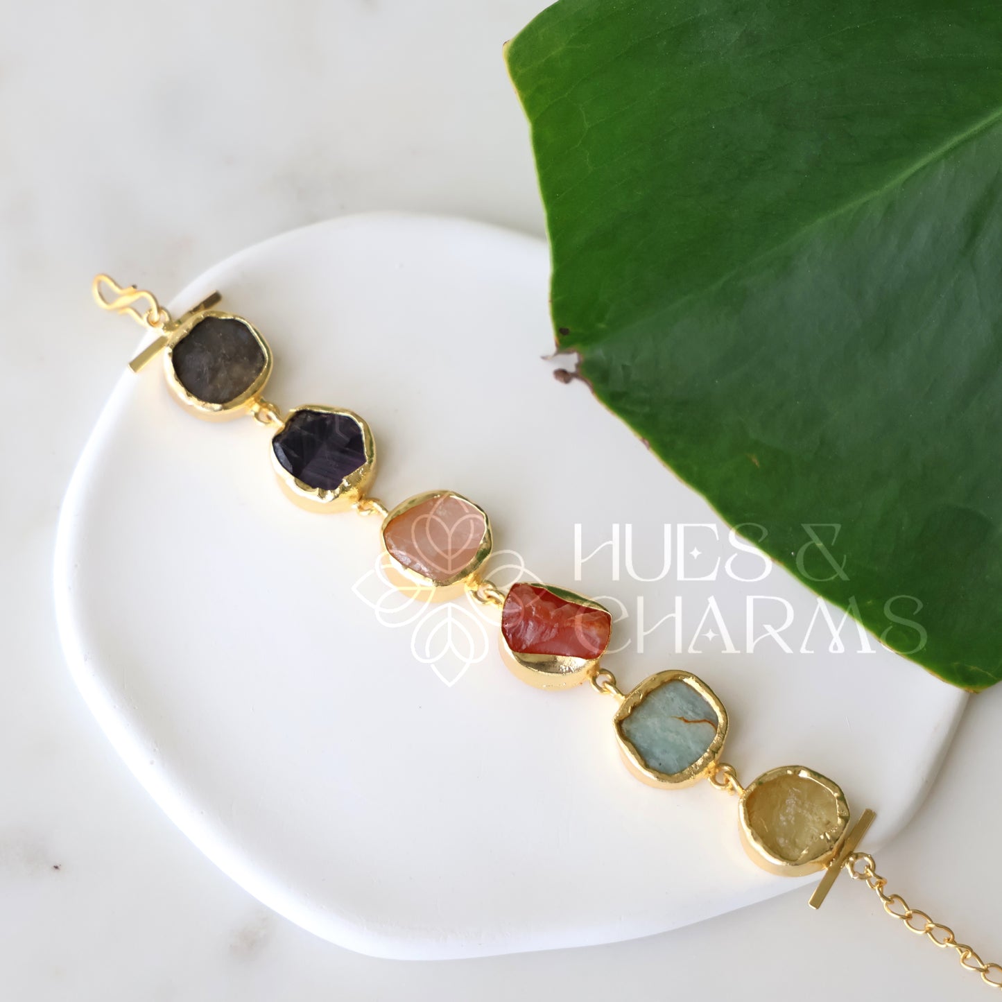 GOLDEN 6 RAW STONE ADJUSTABLE BRACELET (COLOURS AVAILABLE)