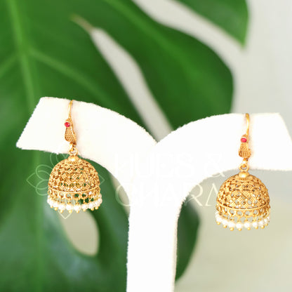GOLDEN SHRISHTI SIMPLE JHUMKA
 WITH PEARLS