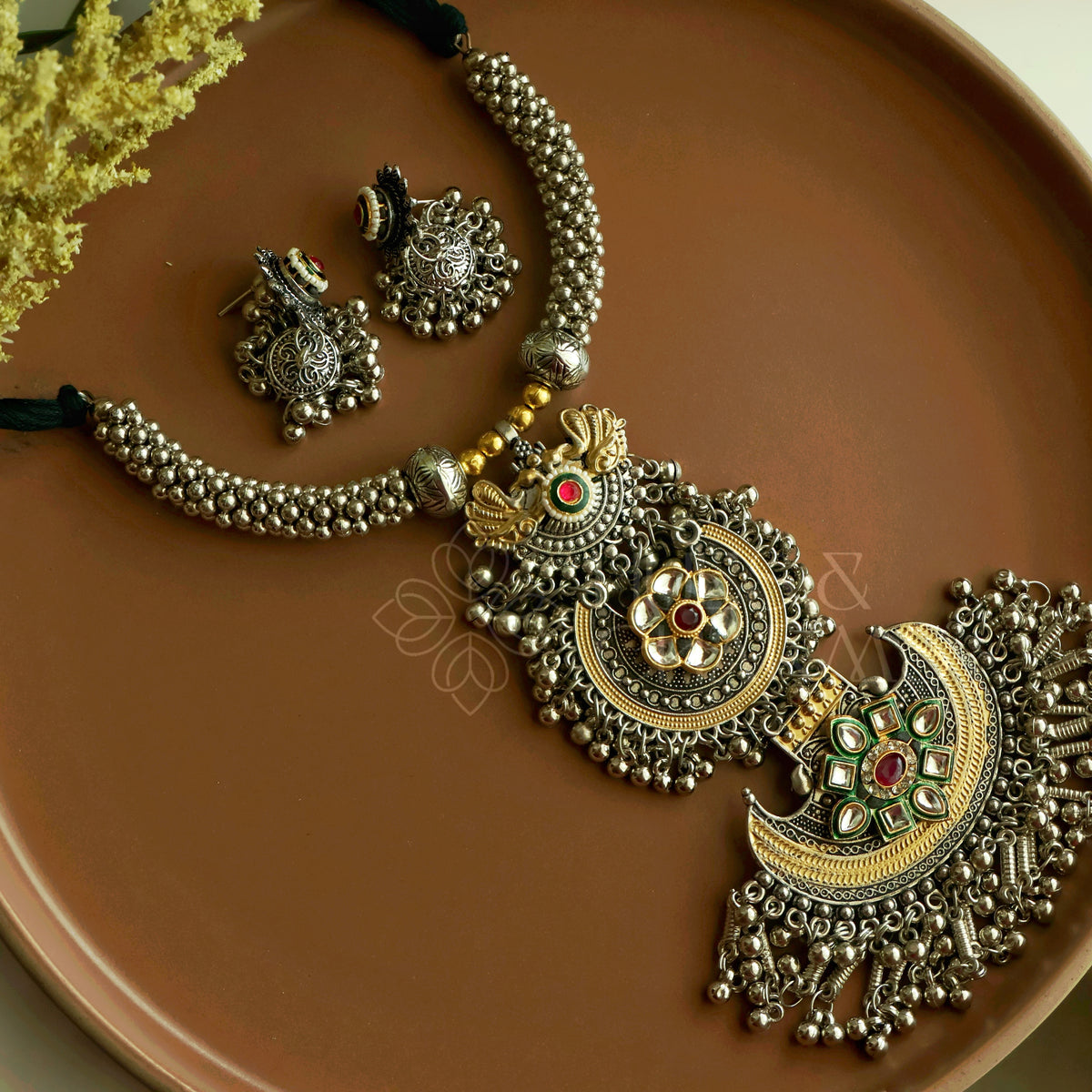 CHANDRIMA DUAL TONE OXIDISED NECKLACE SET