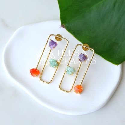 GOLDEN RAW STONE AURORA FRAME EARRINGS (Colours available)