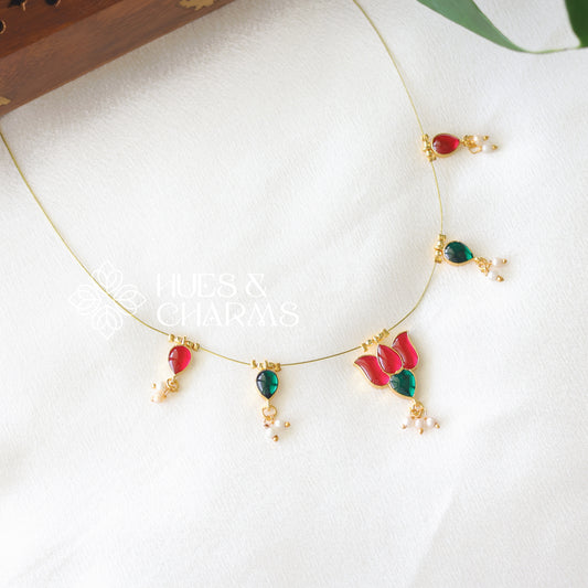 LOTUS FLOATING NECKPIECE - PINK & GREEN