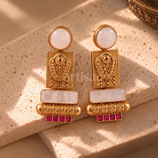 INAYA CONTEMPORARY EARRINGS -ROSE QUARTZ