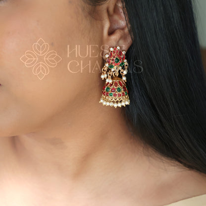 GOLDEN PADMA MOHINI JHUMKA WITH PEARLS