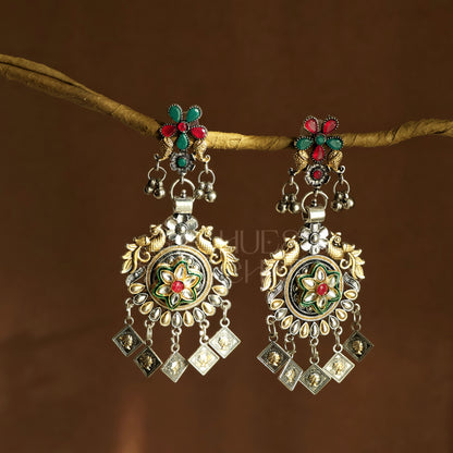 OXIDIZED DUAL TONE PHOOL MAYURI EARRINGS