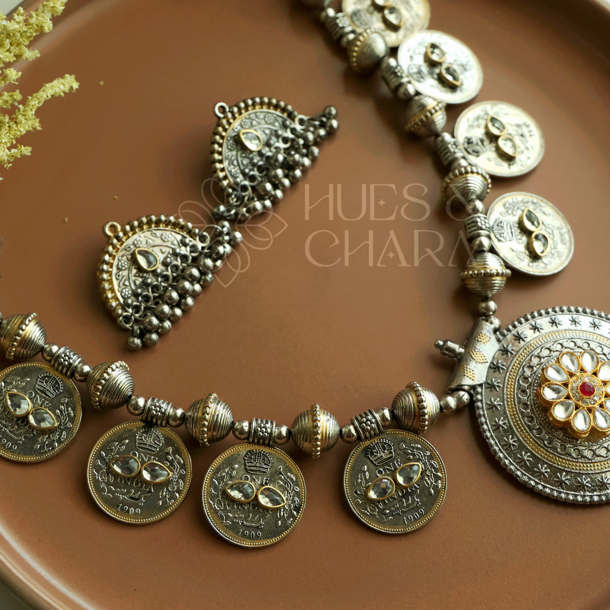 VINTAGE DUAL TONE COIN NECKLACE SET