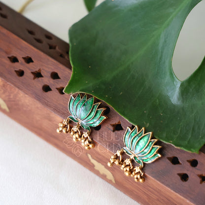 GOLDEN LOTUS BLOOM NECKLACE SET WITH GHUNGROO (COLOURS AVAILABLE)