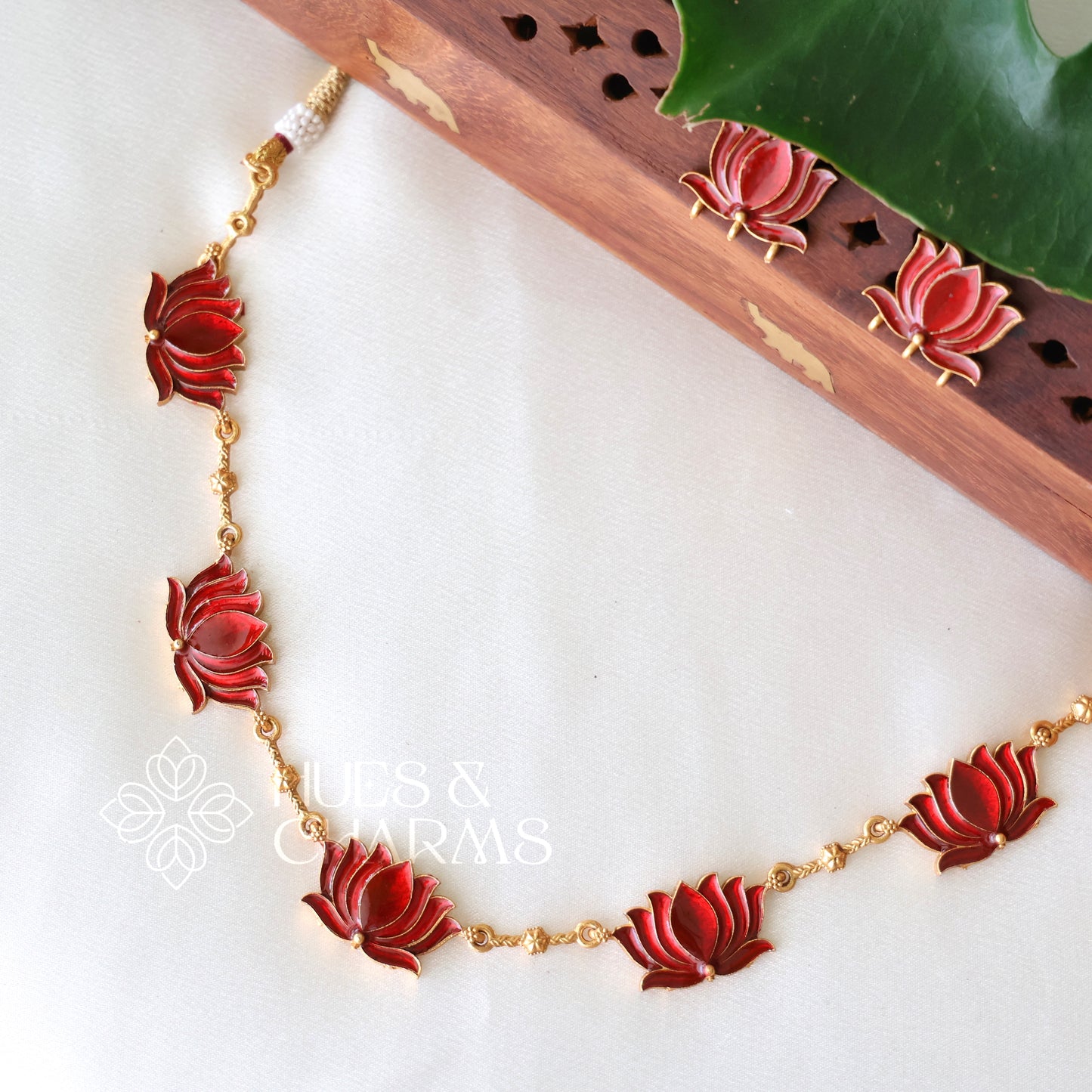 GOLDEN PADMA ENAMEL NECKLACE SET (Colours available)