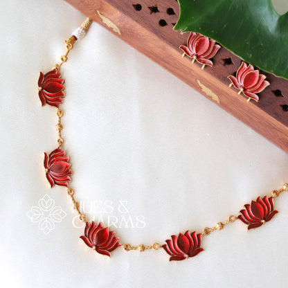 GOLDEN PADMA ENAMEL NECKLACE SET (Colours available)