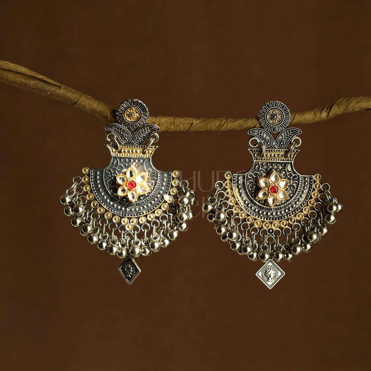 OXIDIZED DUAL TONE PHOOLRANI EARRINGS