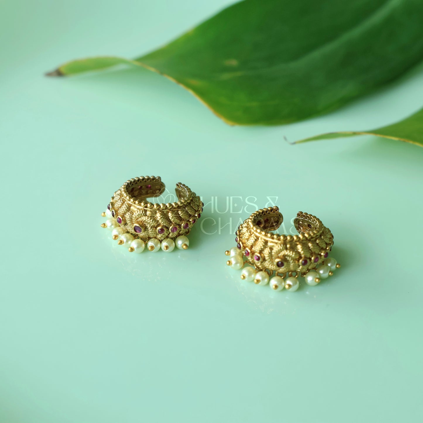 GOLDEN HERITAGE RUBY BUGADI WITH PEARLS