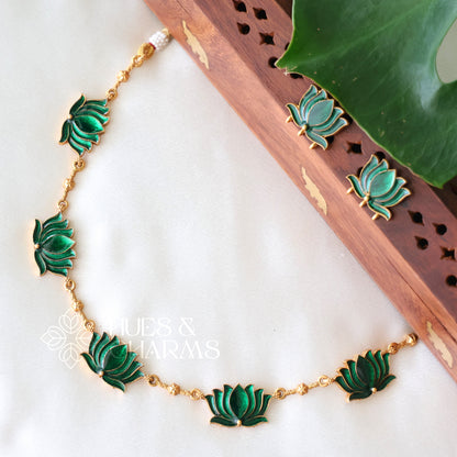 GOLDEN PADMA ENAMEL NECKLACE SET (Colours available)
